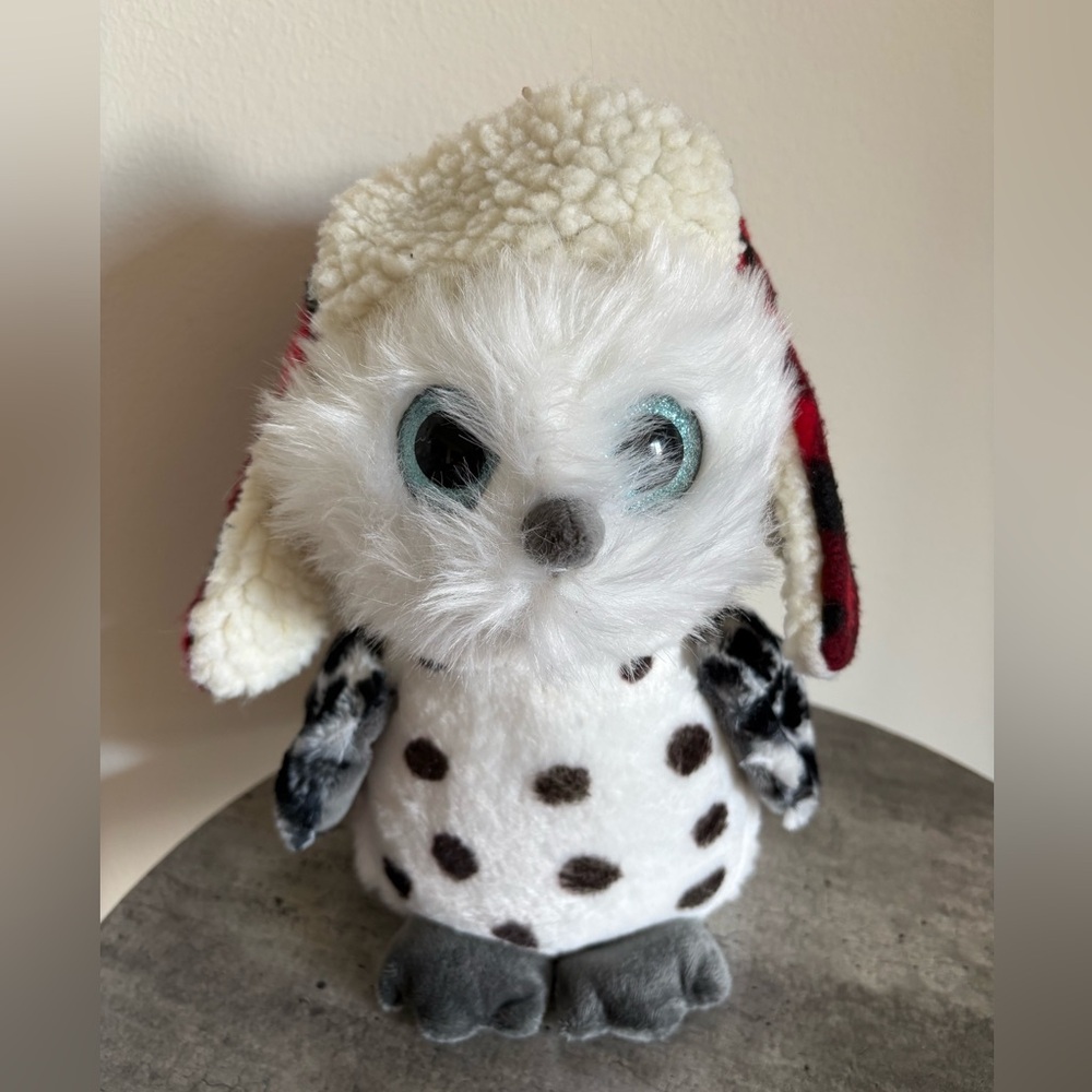 Adorable GANZ White and Black Owl Plush ‘FlapJacks’ Red/Black Winter Hat